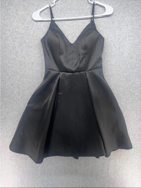B Darlin Black Satin Mini Dress with Spaghetti Straps